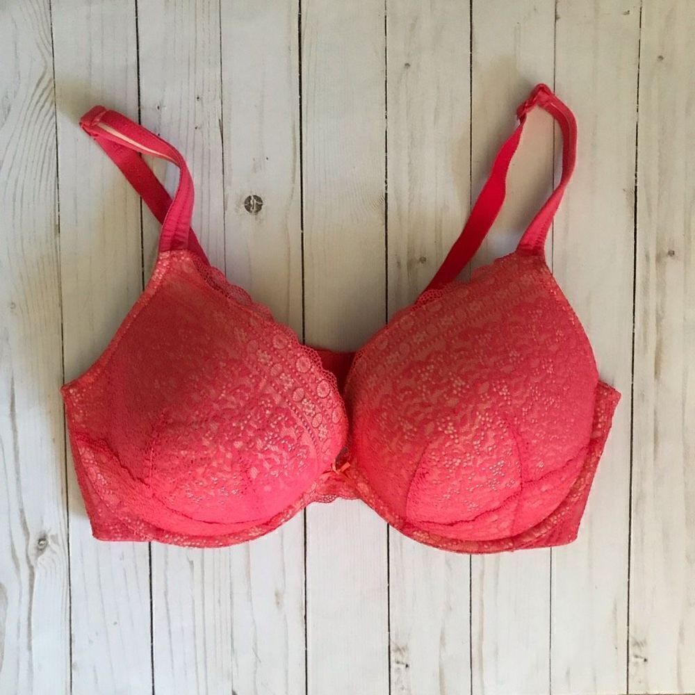 Cacique 42DD underwire Coral Lace push up full coverage bow sexy comfort